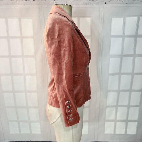 White House Black Market Pink Nocth Lapel One Button Velvet Blazer Size 00P - Picture 4 of 10